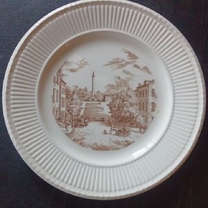 Wedgwood White Plate with Brown Transferware Town Scene